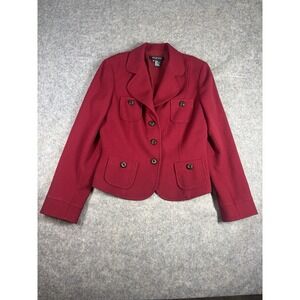 Etcetera Womens 10 Red Ribbed Wool Blend Blazer Cropped Blazer Classy Preppy 90s